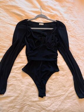 FREE PEOPLE Black Long Sleeve V-Neck Bodysuit Sz S